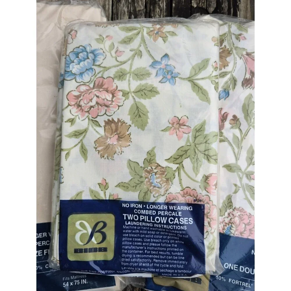 Vintage Bibb Double Full Fitted Flat 2 Pillow Sheet Set Tapestry Rose Floral New